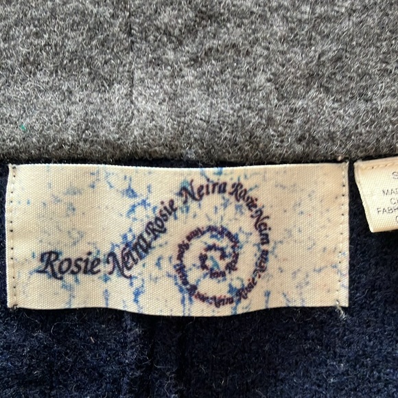 Anthropologie Small  Rosie Neira gray & navy wool sweater w/tie to front/back - Picture 12 of 16